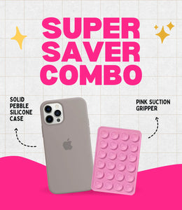 Solid Pebble Soft Silicone iPhone Case + Soft Suction Grip Combo