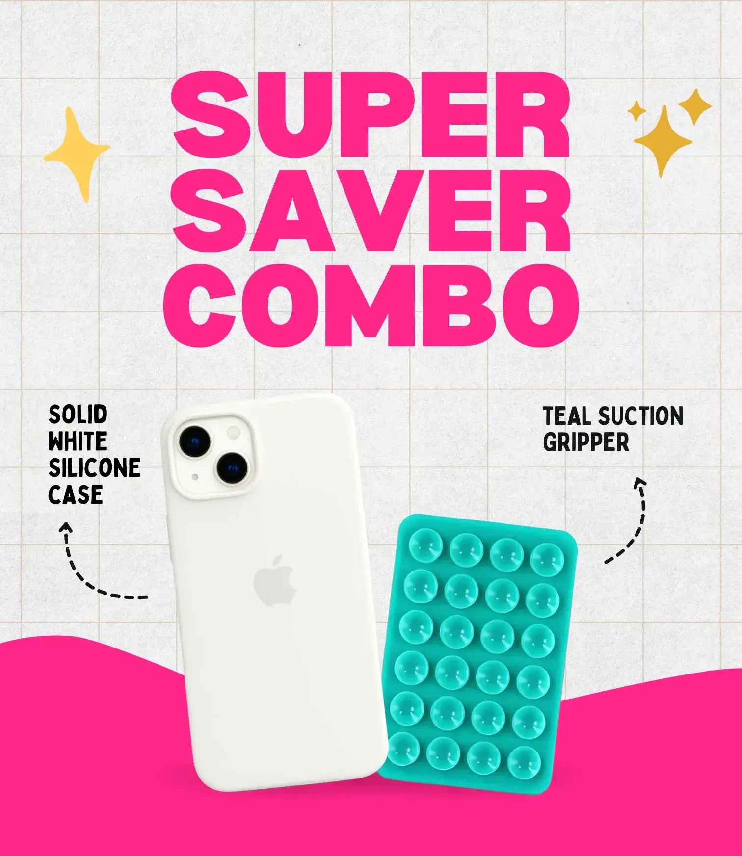 Solid White Soft Silicone iPhone Case + Soft Suction Grip Combo