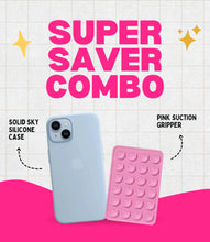 Load image into Gallery viewer, Solid Sky Soft Silicone iPhone Case + Soft Suction Grip Combo
