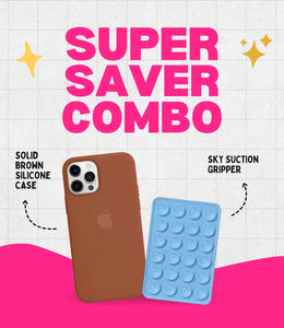 Solid Brown Silicone iPhone Case + Soft Suction Grip Combo