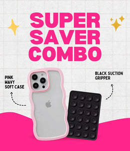 Pink Wavy Clear Soft iPhone Case + Soft Suction Grip Combo