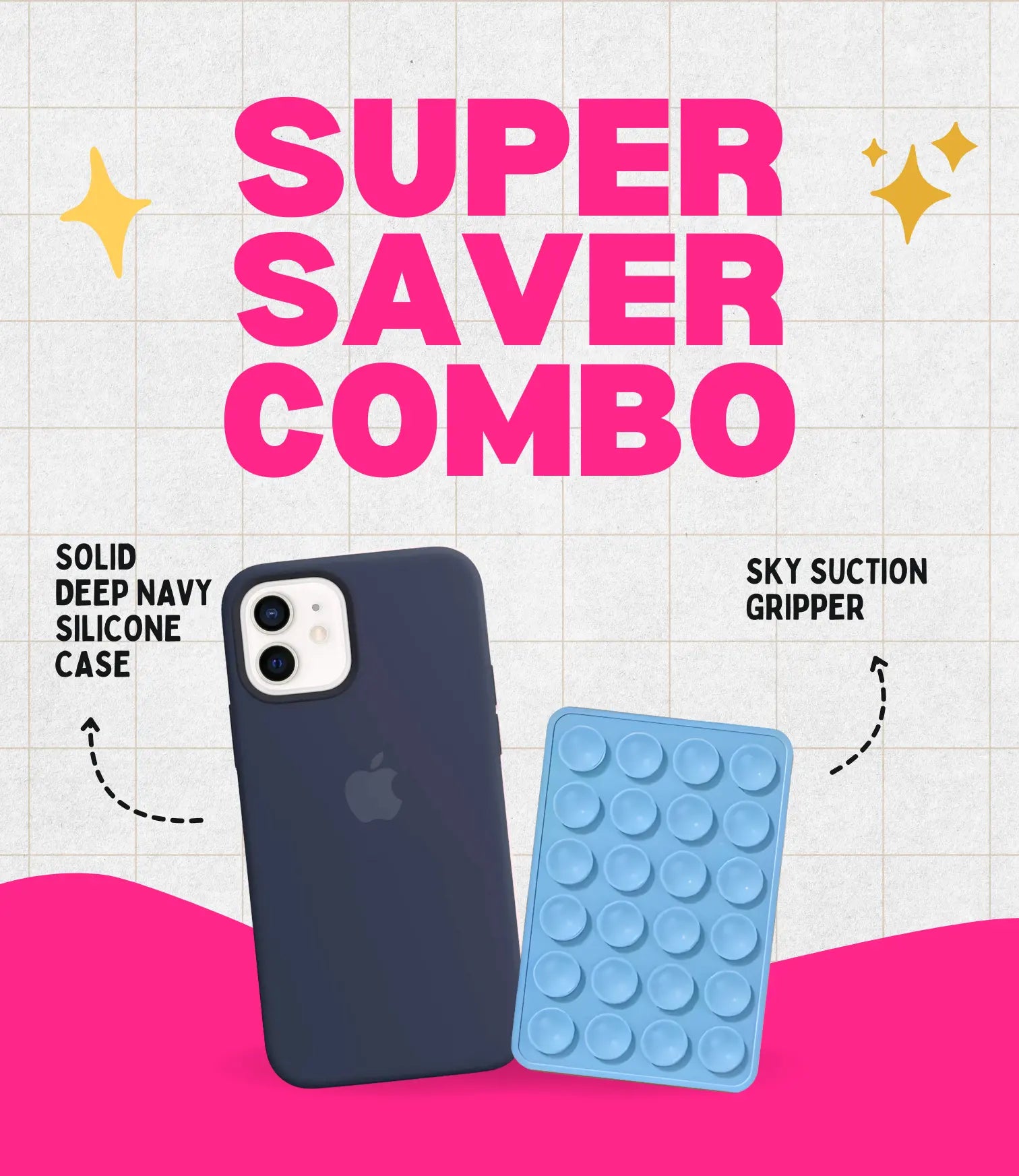 Solid Deep Navy Soft Silicone iPhone Case + Soft Suction Grip Combo