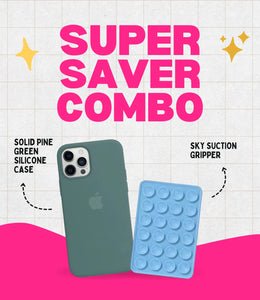 Solid Pine Green Soft Silicone iPhone Case + Soft Suction Grip Combo