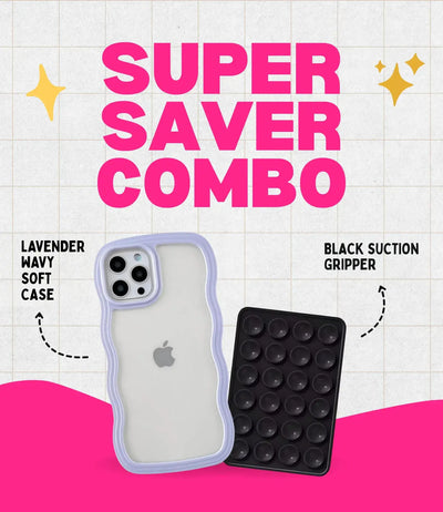 Lavender Wavy Clear Soft iPhone Case + Soft Suction Grip Combo