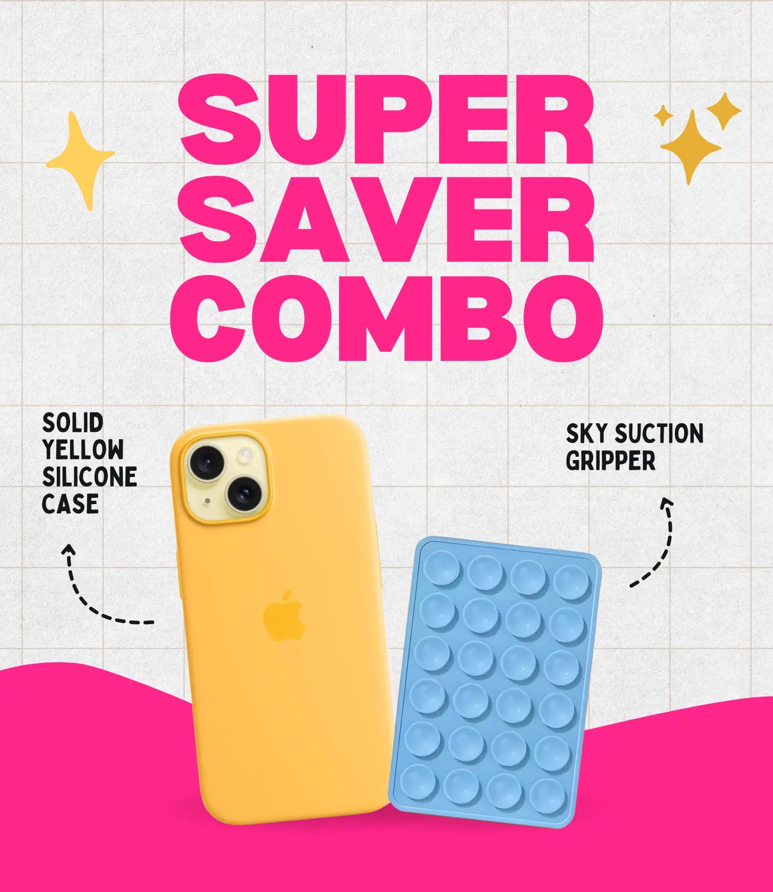 Solid Yellow Soft Silicone iPhone Case + Soft Suction Grip Combo