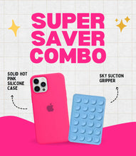 Load image into Gallery viewer, Solid Hot Pink Soft Silicone iPhone Case + Soft Suction Grip Combo
