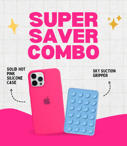 Solid Hot Pink Soft Silicone iPhone Case + Soft Suction Grip Combo