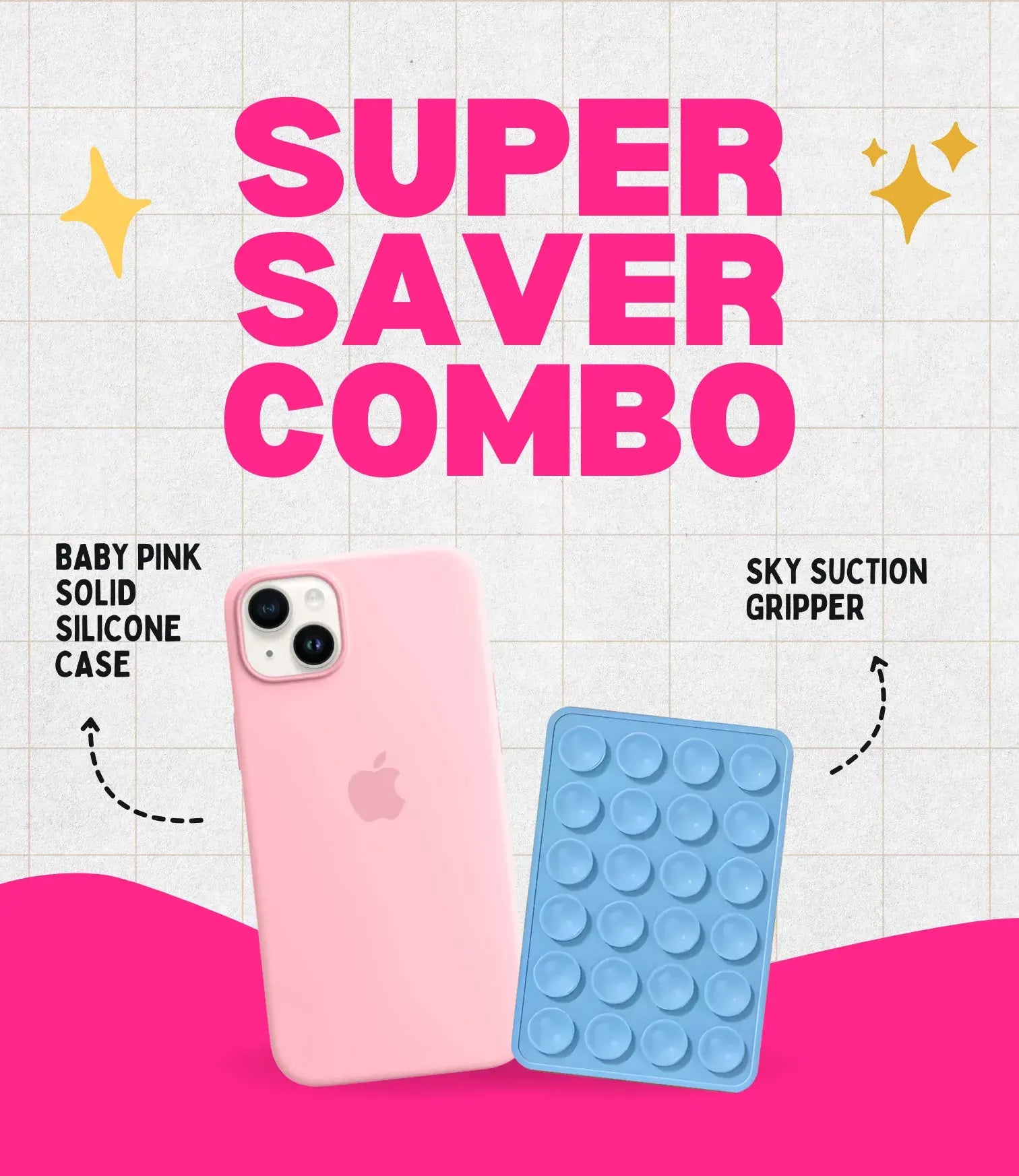 Solid Pink Soft Silicone iPhone Case + Soft Suction Grip Combo