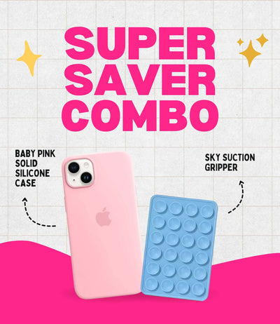 Solid Pink Soft Silicone iPhone Case + Soft Suction Grip Combo