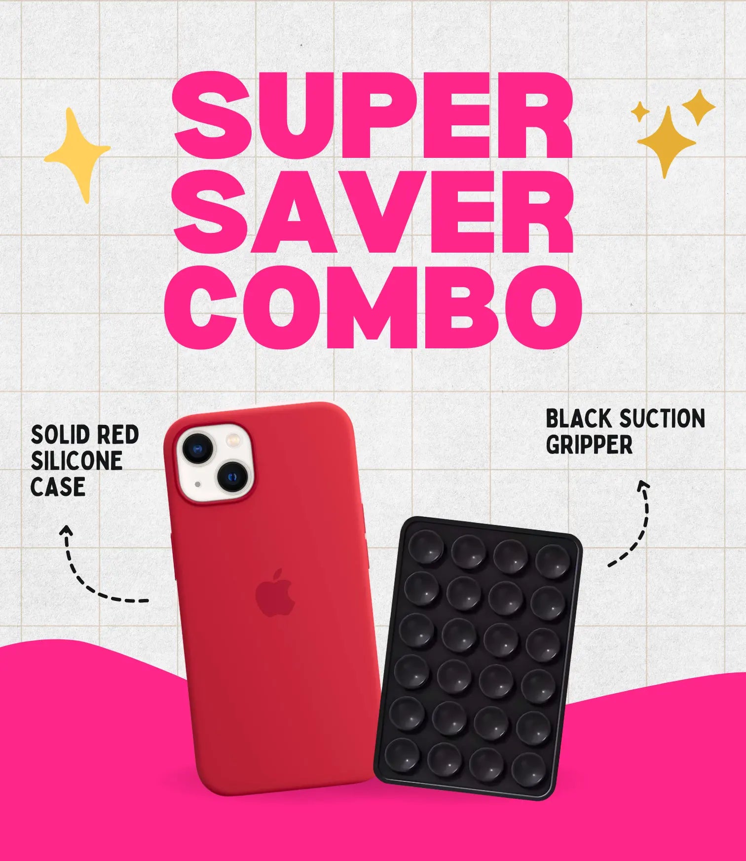 Solid Red Soft Silicone iPhone Case + Soft Suction Grip Combo