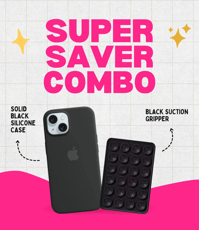 Solid Midnight Soft Silicone iPhone Case + Soft Suction Grip Combo