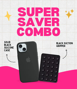 Solid Midnight Soft Silicone iPhone Case + Soft Suction Grip Combo