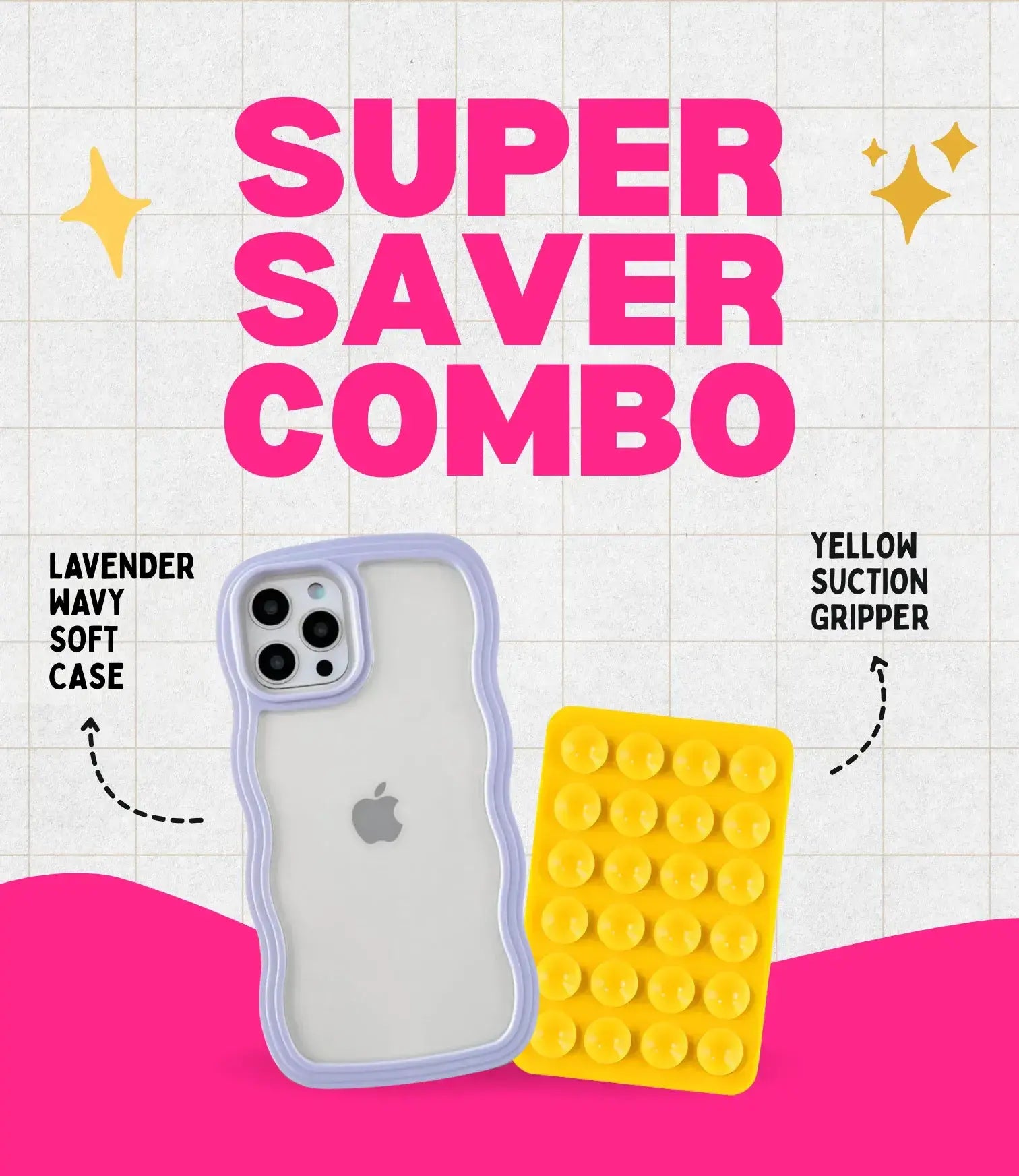 Lavender Wavy Clear Soft iPhone Case + Soft Suction Grip Combo