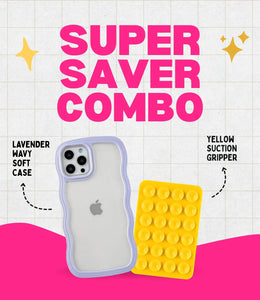 Lavender Wavy Clear Soft iPhone Case + Soft Suction Grip Combo