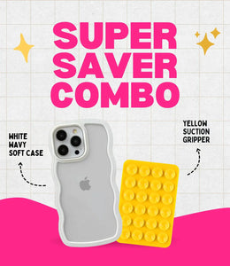 White Wavy Clear Soft iPhone Case + Soft Suction Grip Combo