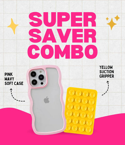 Pink Wavy Clear Soft iPhone Case + Soft Suction Grip Combo