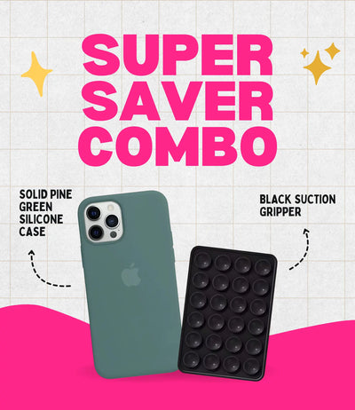Solid Pine Green Soft Silicone iPhone Case + Soft Suction Grip Combo
