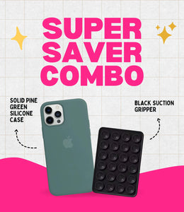 Solid Pine Green Soft Silicone iPhone Case + Soft Suction Grip Combo