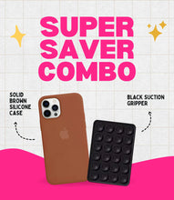 Load image into Gallery viewer, Solid Brown Silicone iPhone Case + Soft Suction Grip Combo
