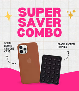 Solid Brown Silicone iPhone Case + Soft Suction Grip Combo