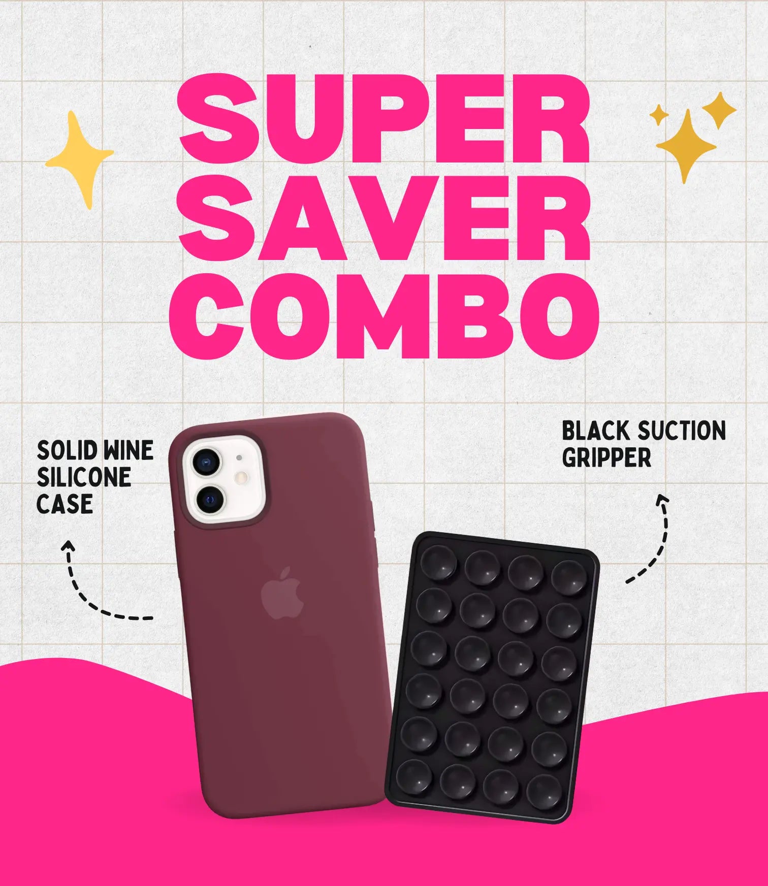 Solid Wine Soft Silicone iPhone Case + Soft Suction Grip Combo