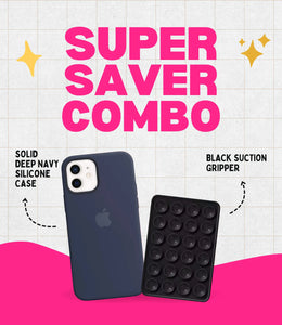 Solid Deep Navy Soft Silicone iPhone Case + Soft Suction Grip Combo