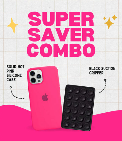 Solid Hot Pink Soft Silicone iPhone Case + Soft Suction Grip Combo