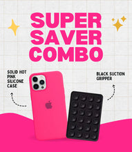 Load image into Gallery viewer, Solid Hot Pink Soft Silicone iPhone Case + Soft Suction Grip Combo
