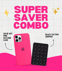 Solid Hot Pink Soft Silicone iPhone Case + Soft Suction Grip Combo