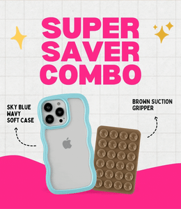 Sky Blue Wavy Clear Soft iPhone Case + Soft Suction Grip Combo