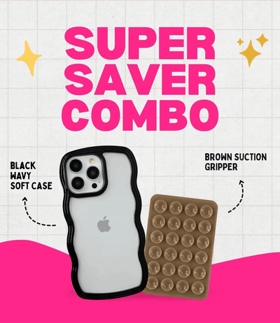 Midnight Black Wavy Clear Soft iPhone Case + Soft Suction Grip Combo