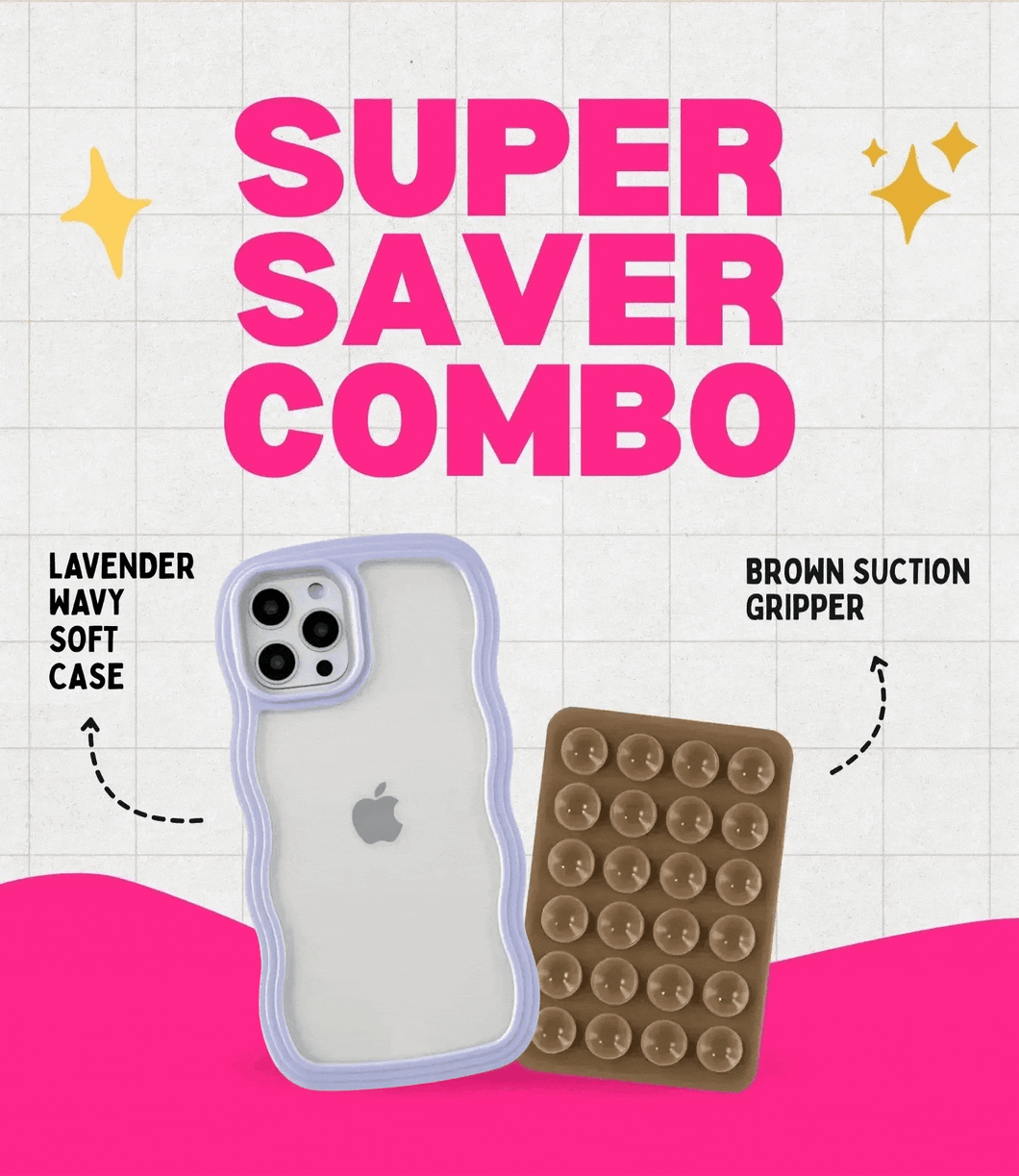 Lavender Wavy Clear Soft iPhone Case + Soft Suction Grip Combo