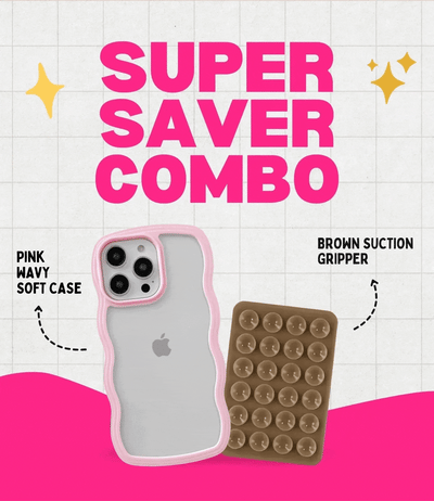 Pink Wavy Clear Soft iPhone Case + Soft Suction Grip Combo