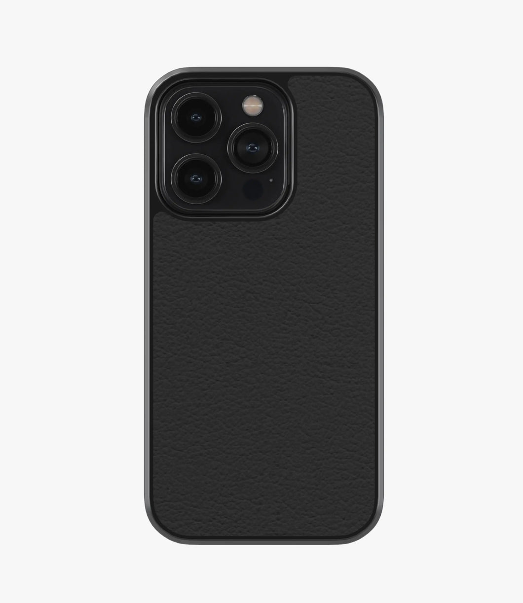 Solid Black Premium Leather Phone Case