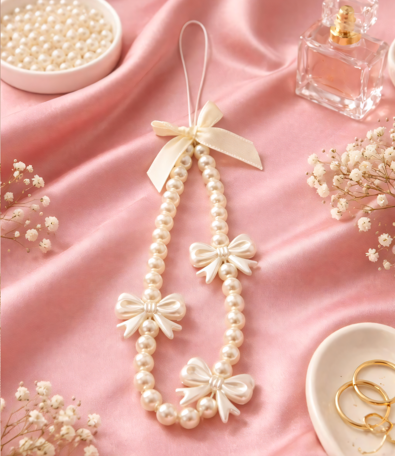 Pearl Bow Double-Strand Phone Charm