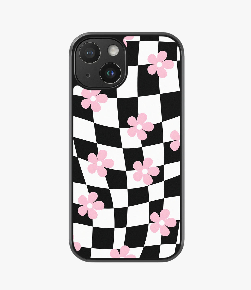 Pink Daisy Checkered Hybrid Phone Case