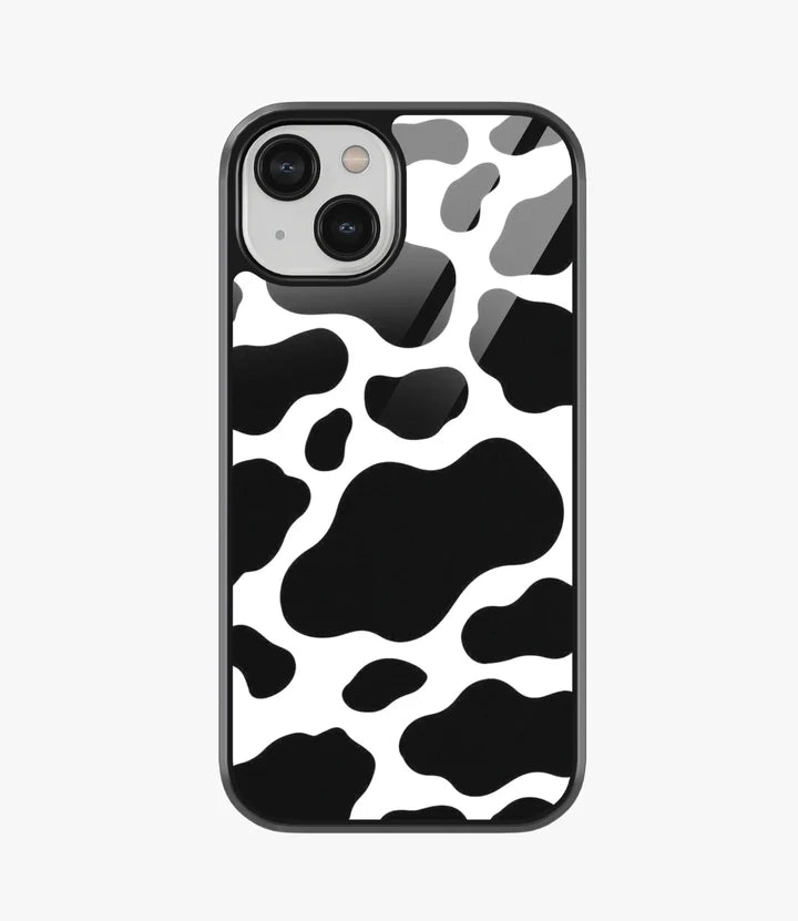Y2K Black Cow Print Glass Case for iPhone 14