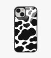 Y2K Black Cow Print Glass Case for iPhone 15 Plus
