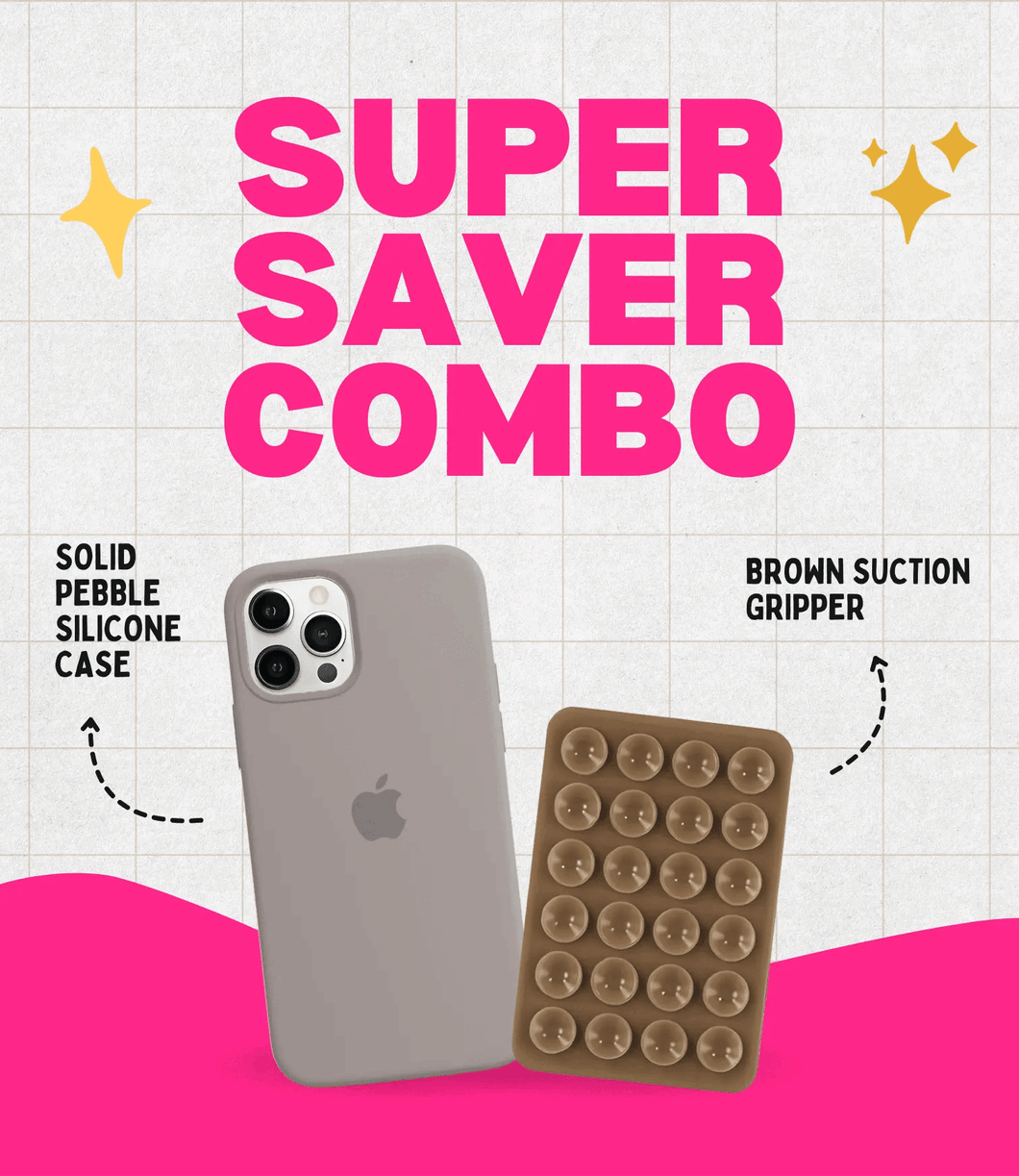 Solid Pebble Soft Silicone iPhone Case + Soft Suction Grip Combo