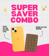 Load image into Gallery viewer, Solid Yellow Soft Silicone iPhone Case + Soft Suction Grip Combo
