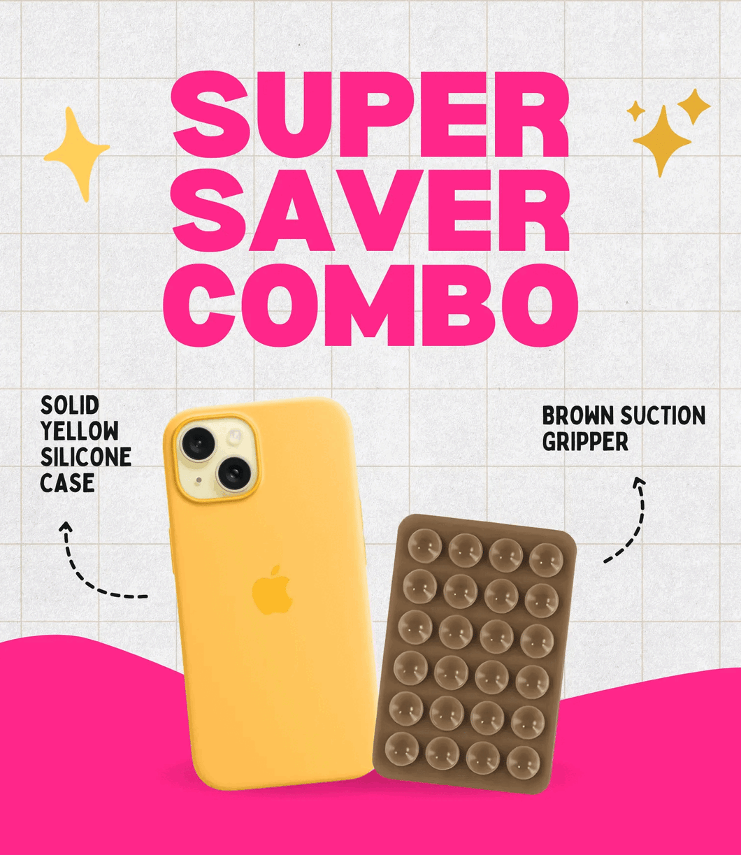 Solid Yellow Soft Silicone iPhone Case + Soft Suction Grip Combo