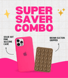 Solid Hot Pink Soft Silicone iPhone Case + Soft Suction Grip Combo