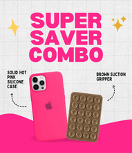 Load image into Gallery viewer, Solid Hot Pink Soft Silicone iPhone Case + Soft Suction Grip Combo
