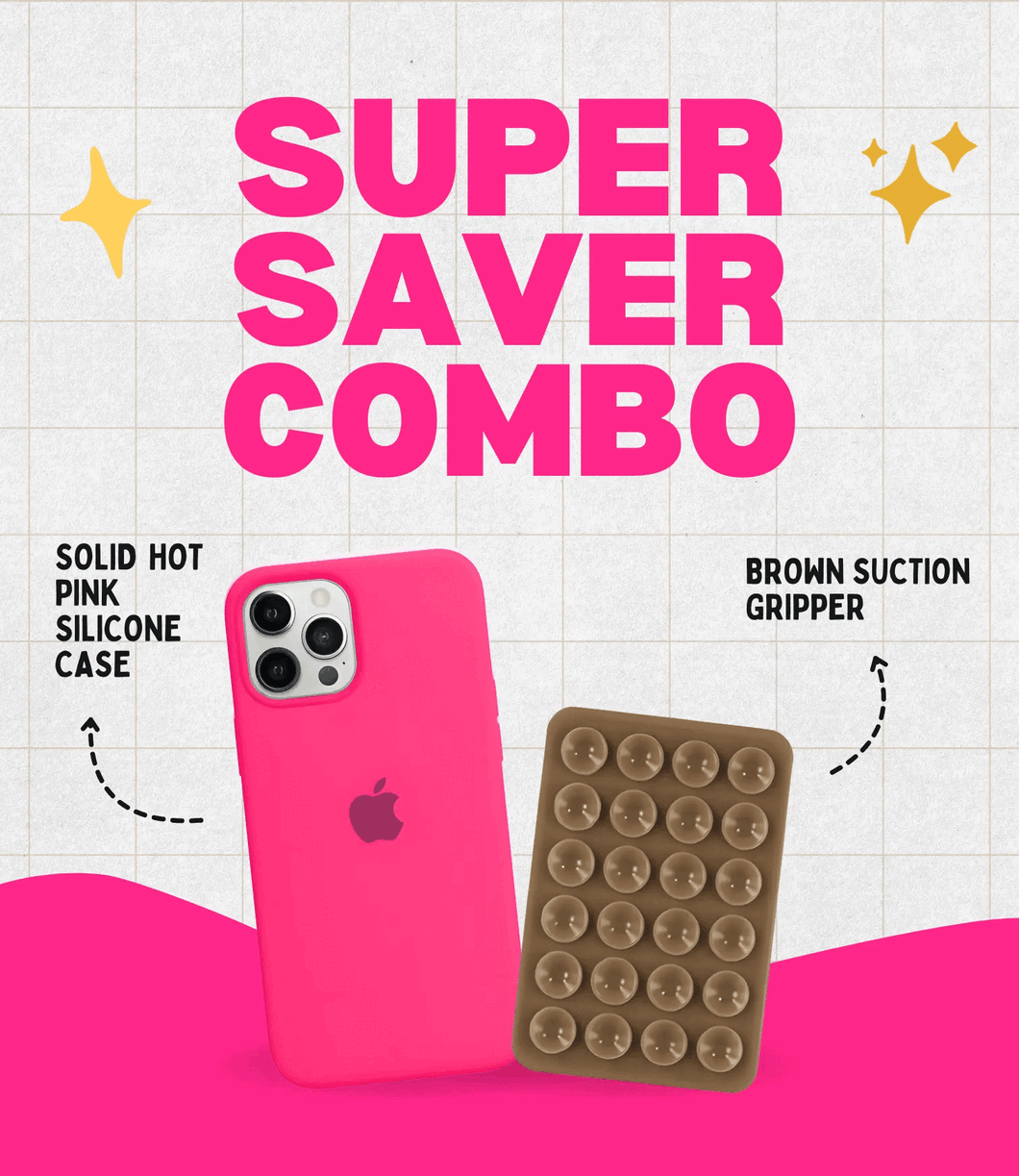 Solid Hot Pink Soft Silicone iPhone Case + Soft Suction Grip Combo