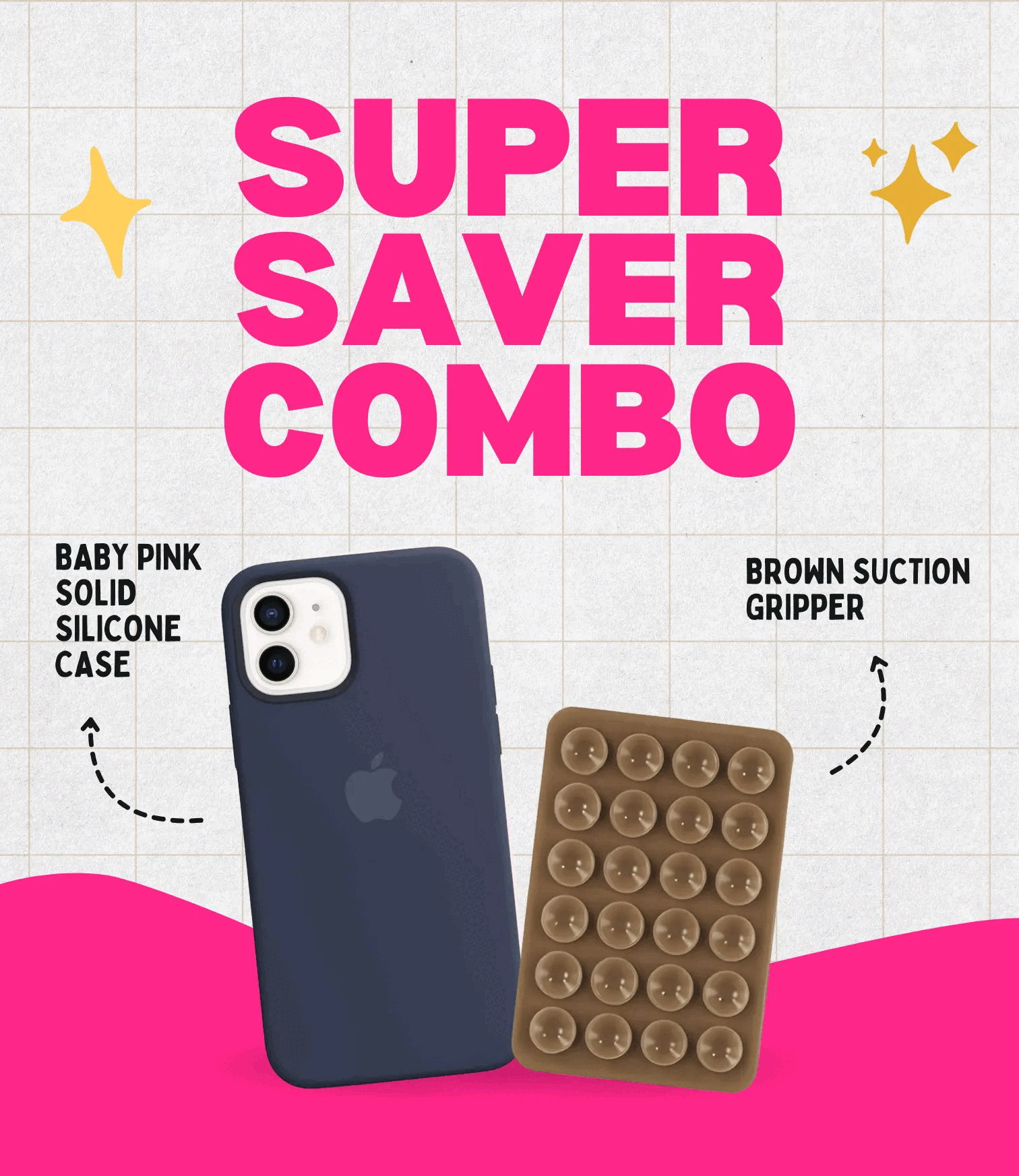 Solid Deep Navy Soft Silicone iPhone Case + Soft Suction Grip Combo