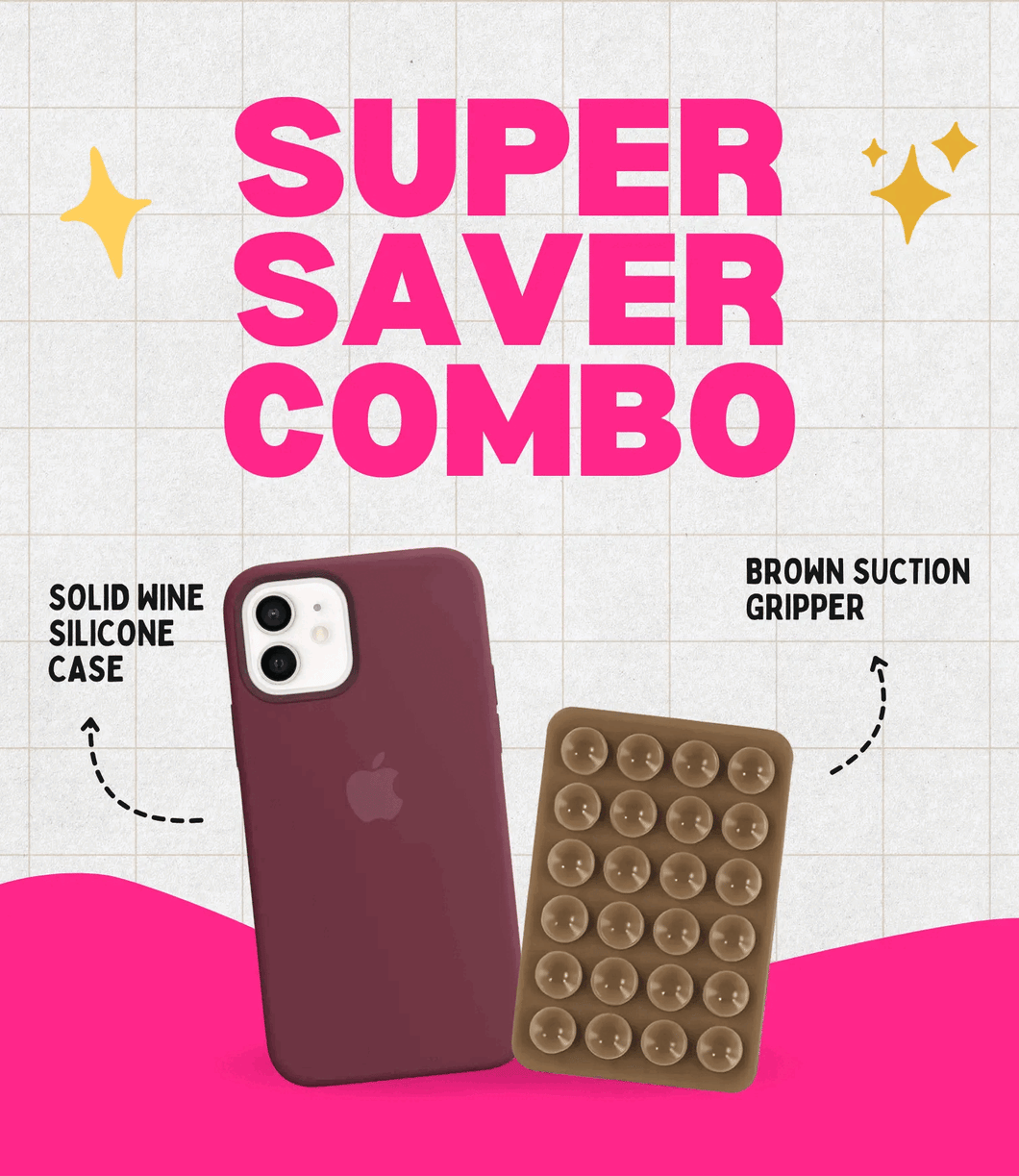 Solid Wine Soft Silicone iPhone Case + Soft Suction Grip Combo