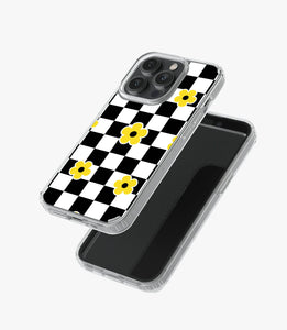 Yellow Daisy Floral Checkered Silicone Case