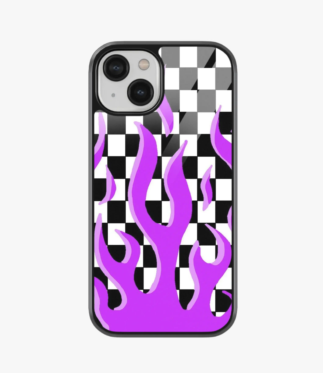 Checkered Purple Flame Glass Case