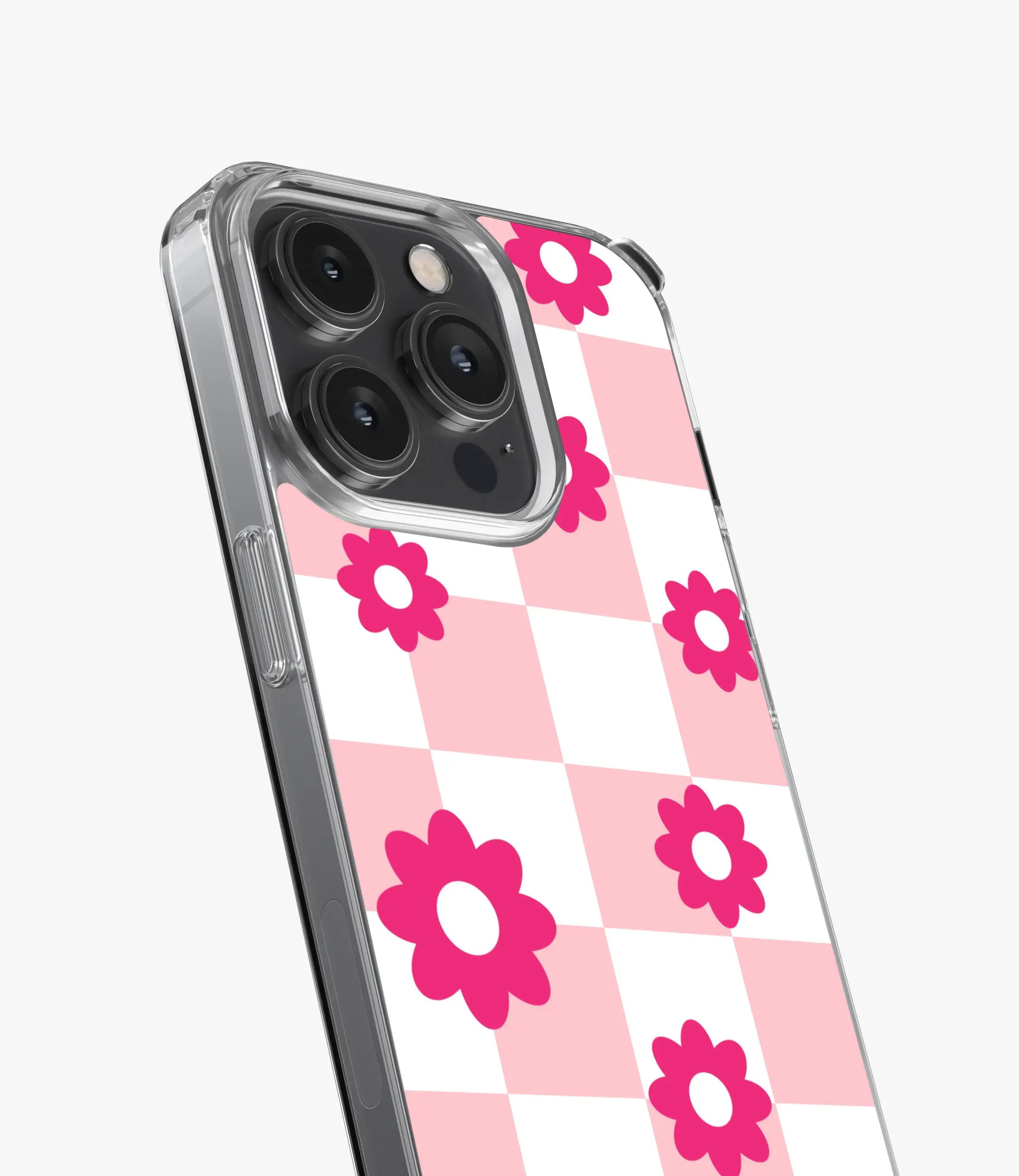 Pink Flowers Checkered Silicone Case