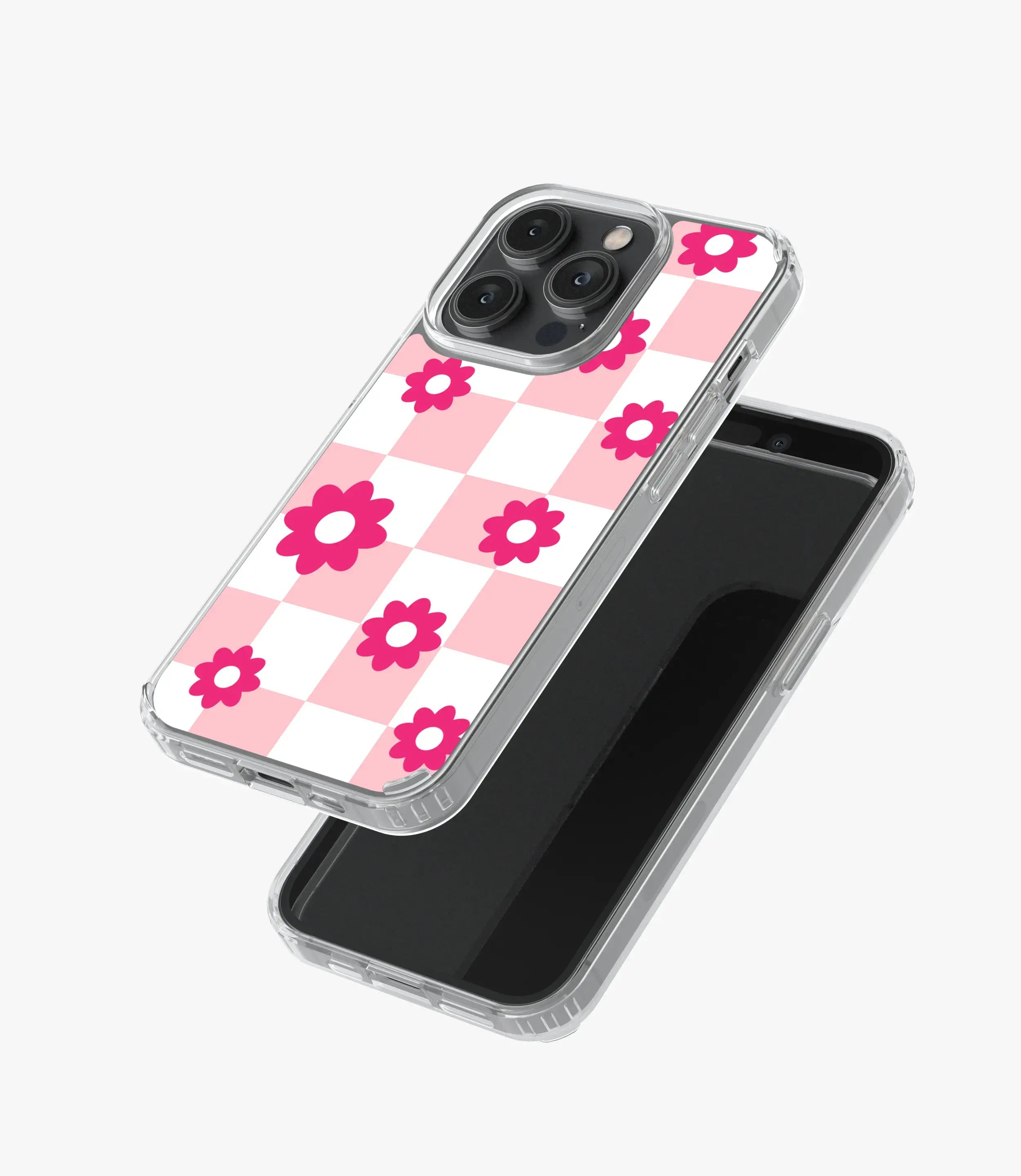 Pink Flowers Checkered Silicone Case